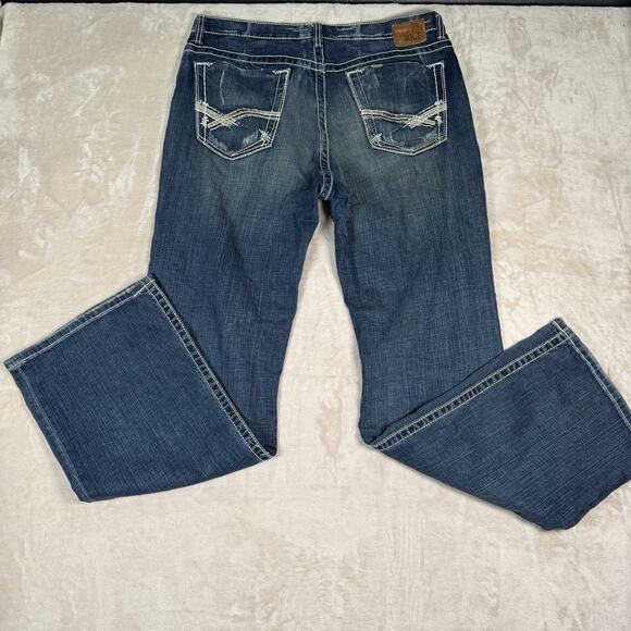 BKE Jean Men 36x35 Blue Tyler Straight Buckle Stretch Denim Western Thick Stitch - Picture 4 of 9